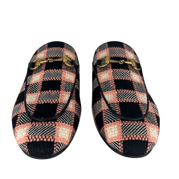 Gucci Tweed Calfskin Trim Damier Princetown Slippers Black Pink Multicolor - Picture 5 of 11